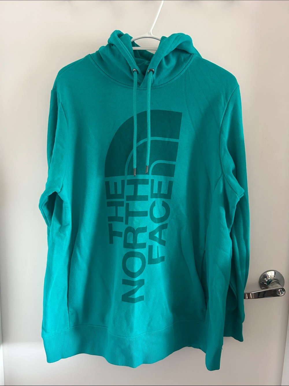 Like we The North Face Teal Pullover Hoodie with Vertical Logo